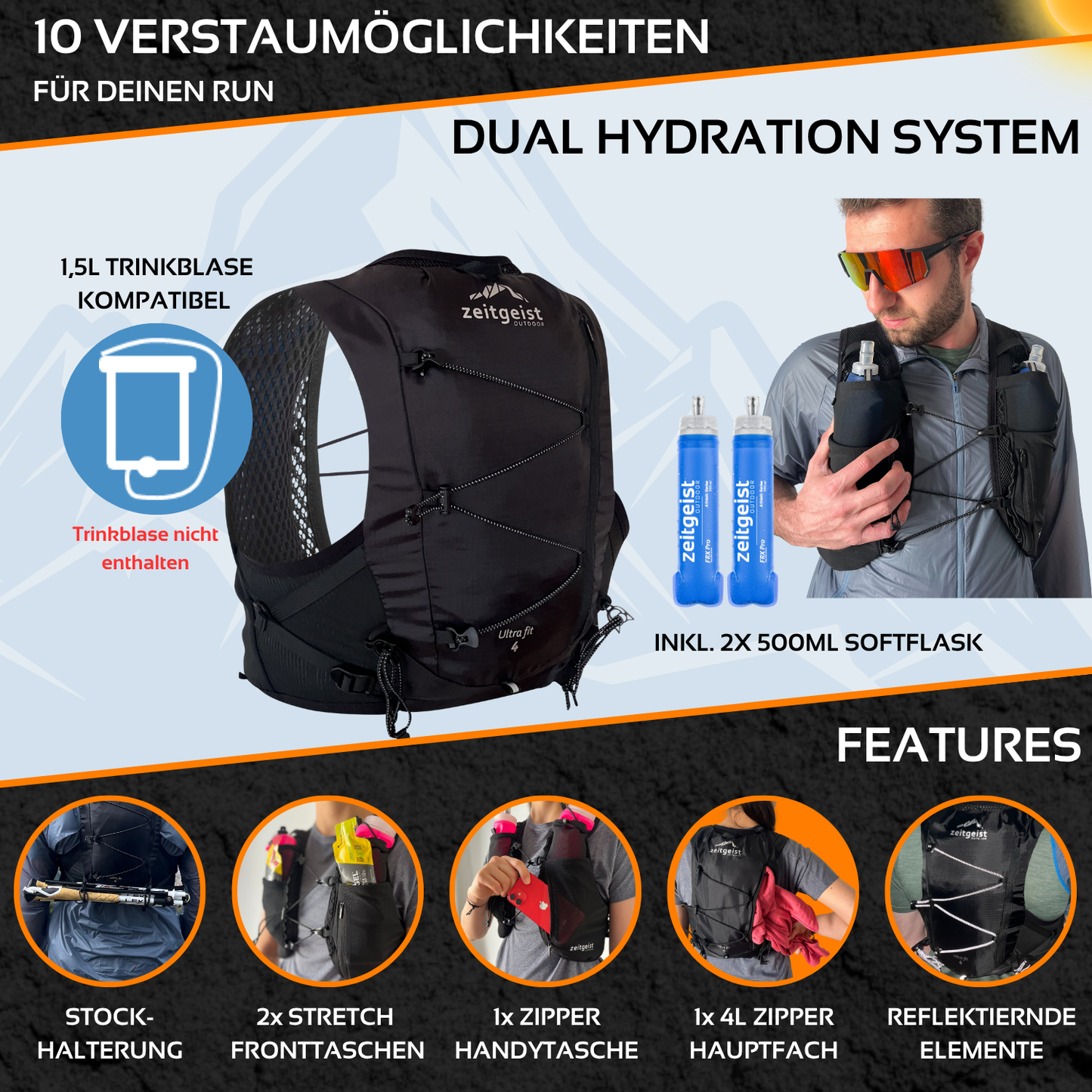 Run More (Ultra fit 4 + 2 Soft Flasks)